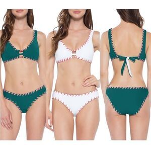 Becca Camille Reversible Bikini Set Size Large Fern Green & White